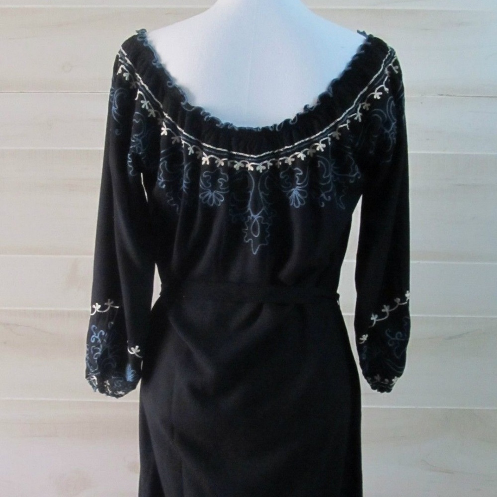 Lucky Brand Black Embroidered Tie Back Dress